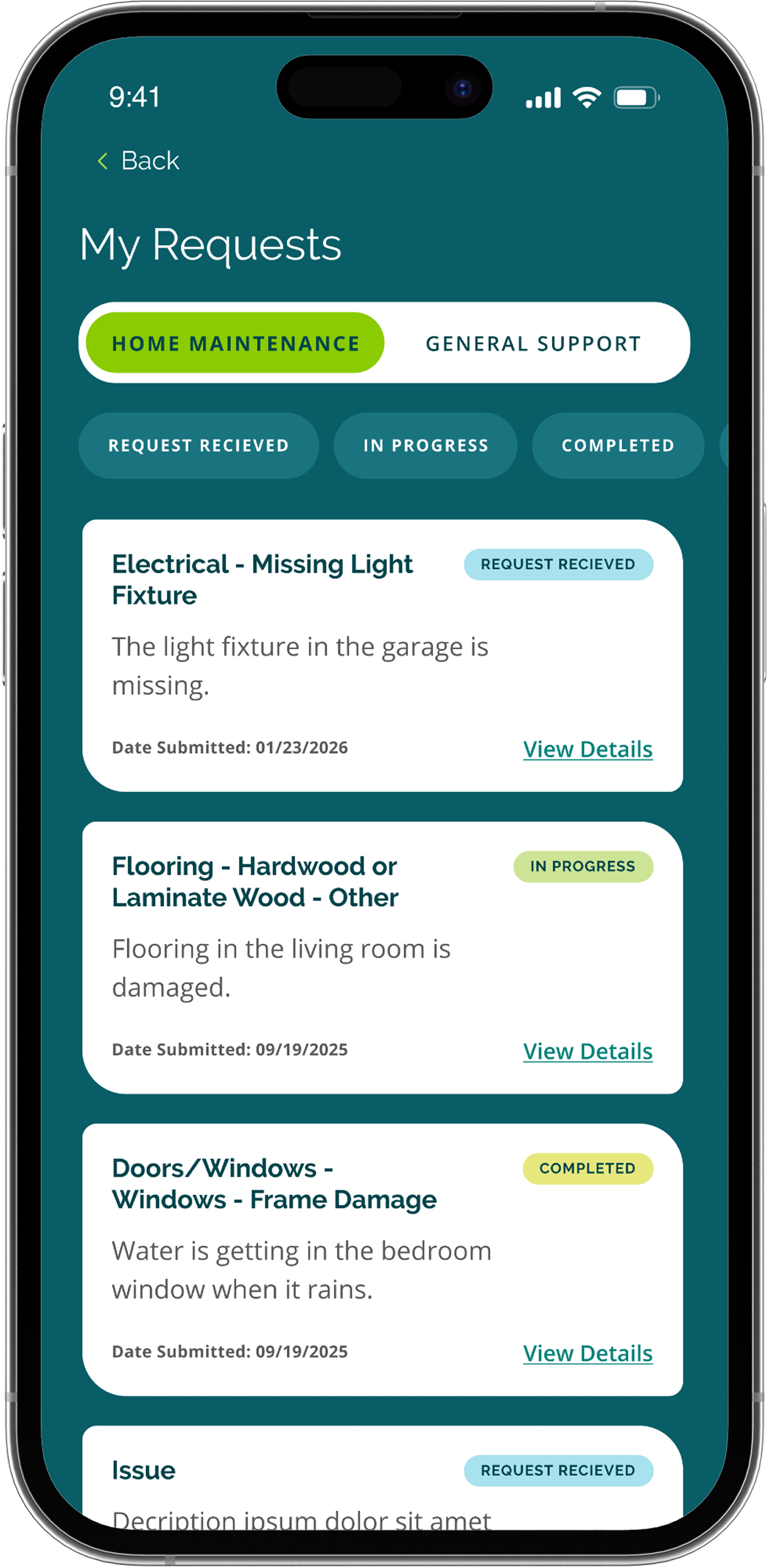 REQUEST MAINTENANCE AND TRACK PROGRESS